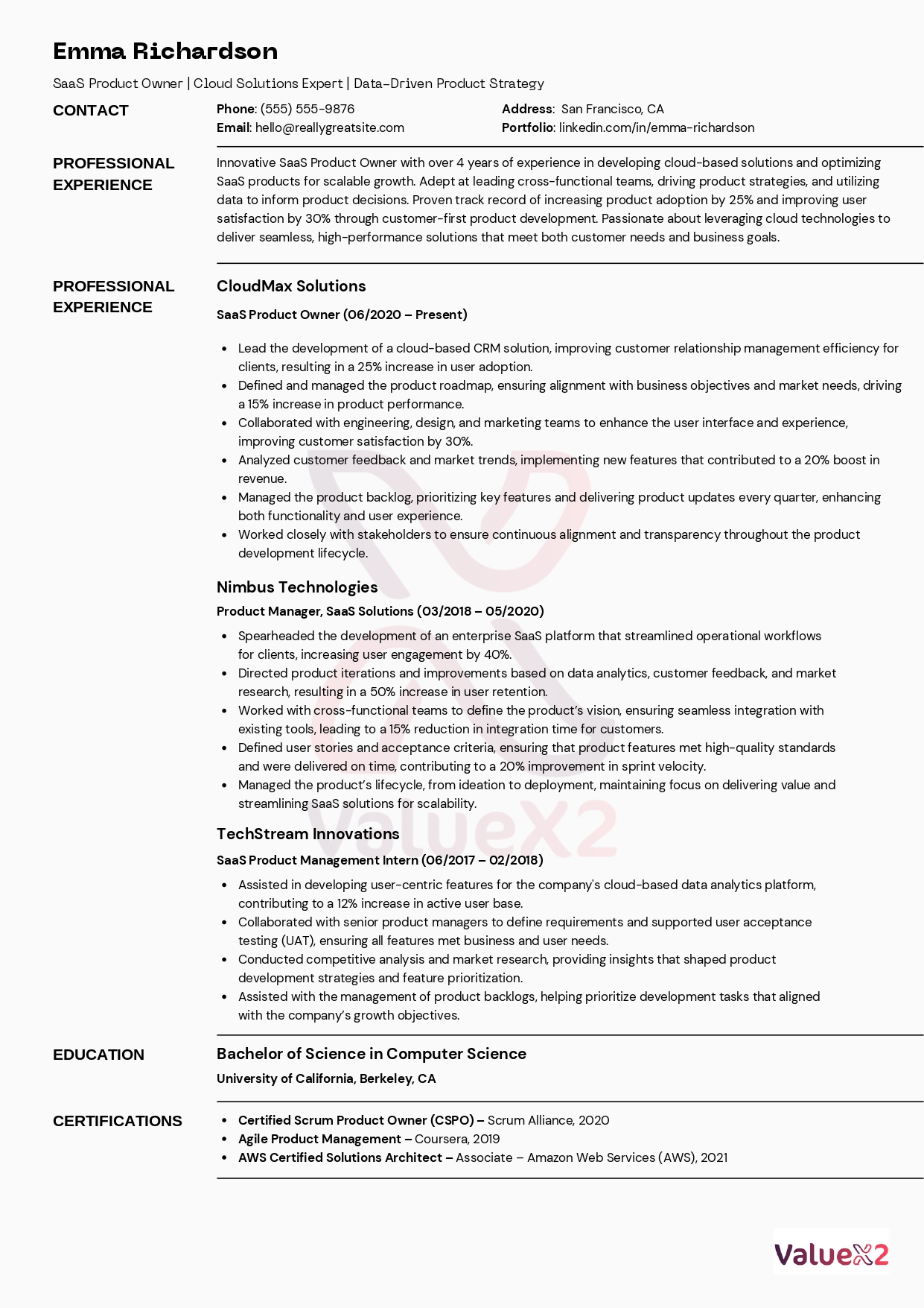 Emma Richardson Saas Resume